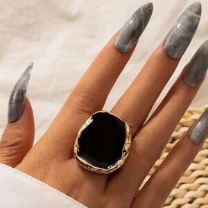 ✨NEW✨ Stylish Shiny Black Enamel Alloy Ring - Black - Size 7-8